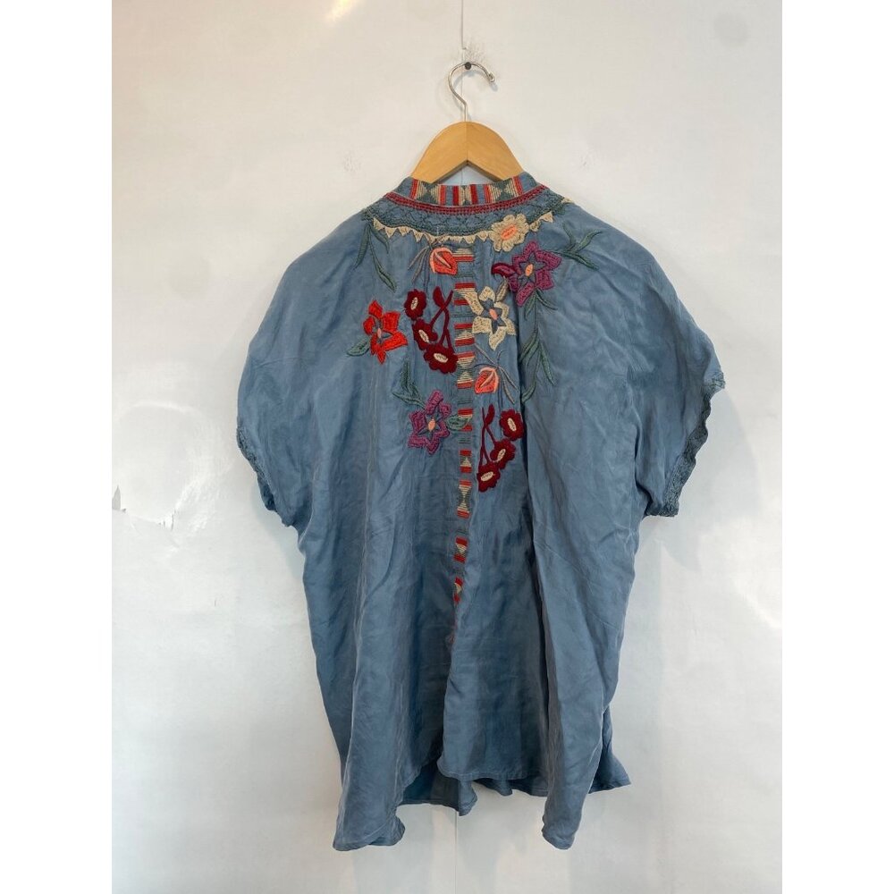 Johnny Was Biya Floral Embroidered Cupra Blouse Size Small Blue Tunic Boho - Picture 2 of 8